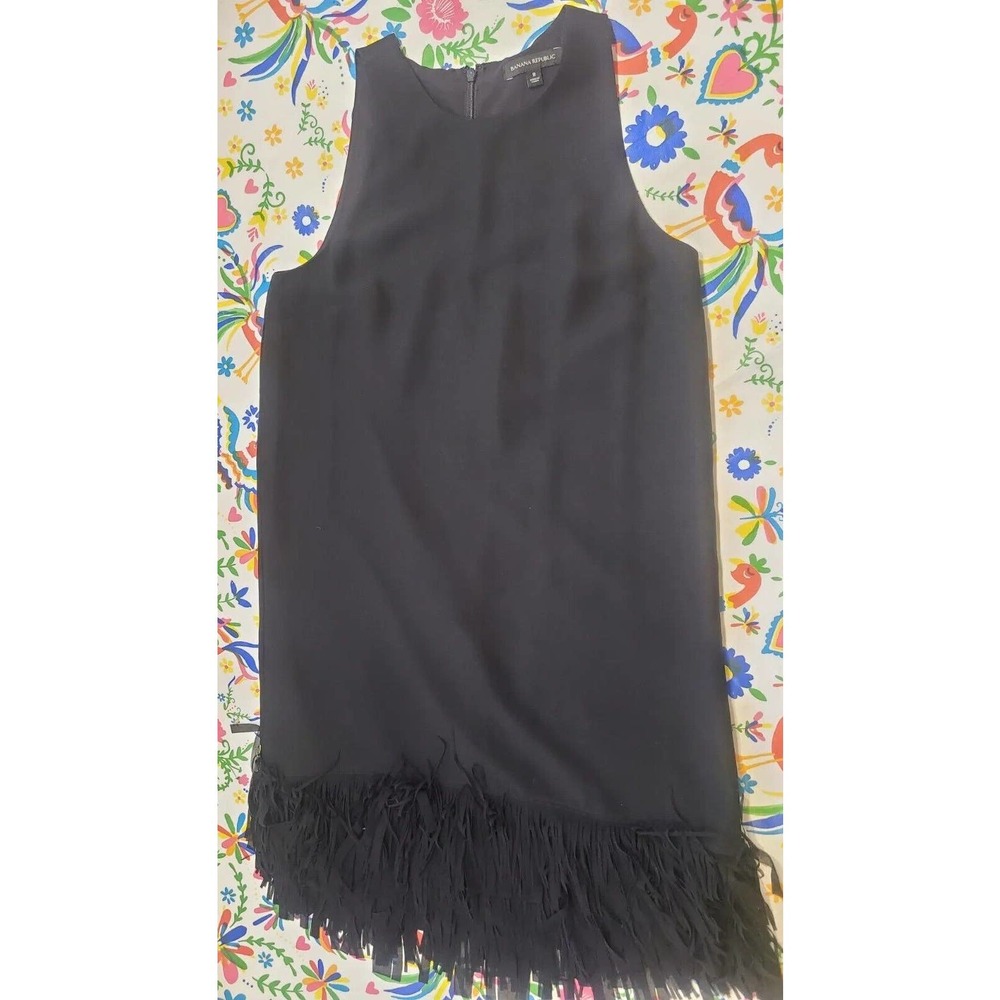 Banana Republic Black Sleeveless Dress Fringe Hem Womens Size 8